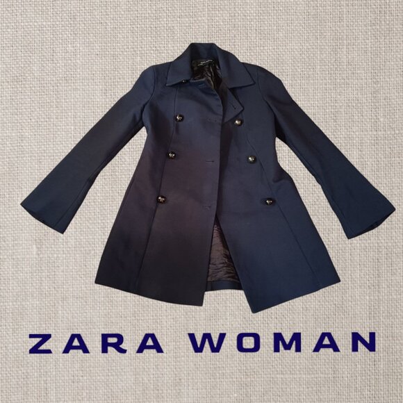 ZARA WOMAN Wool Double Breasted Thigh Length Peacoat XS - Picture 16 of 16